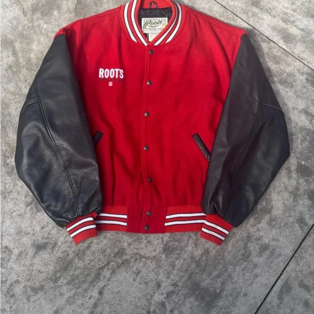 Vtg 90s Roots Canada Varsity Wool Jacket Size L